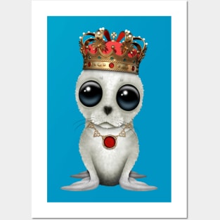 Cute Royal Harp seal Wearing Crown Posters and Art